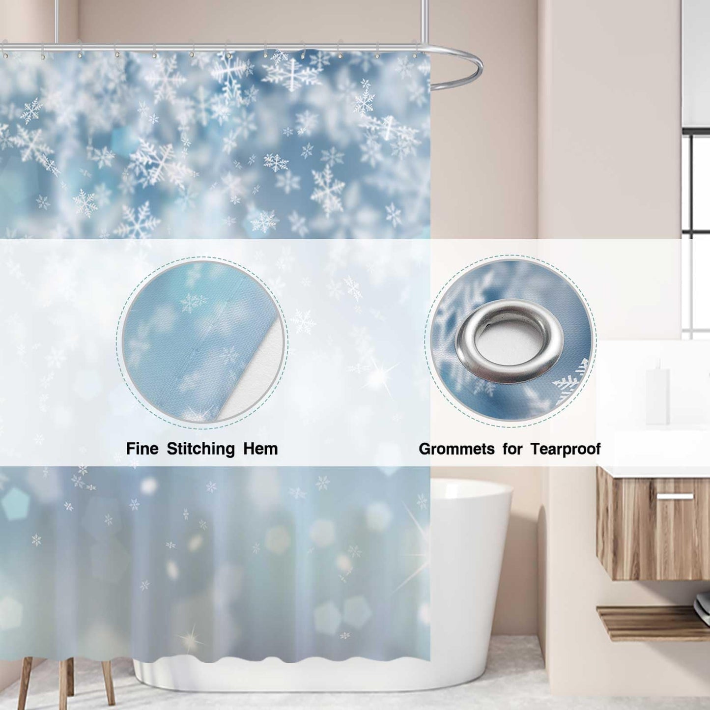 Allenjoy 72x72 inch Winter Shower Curtain Falling Snowflake Bokeh Ice Wonderland Bathroom Curtain Durable Waterproof Fabric Bathtub Sets Home Decor