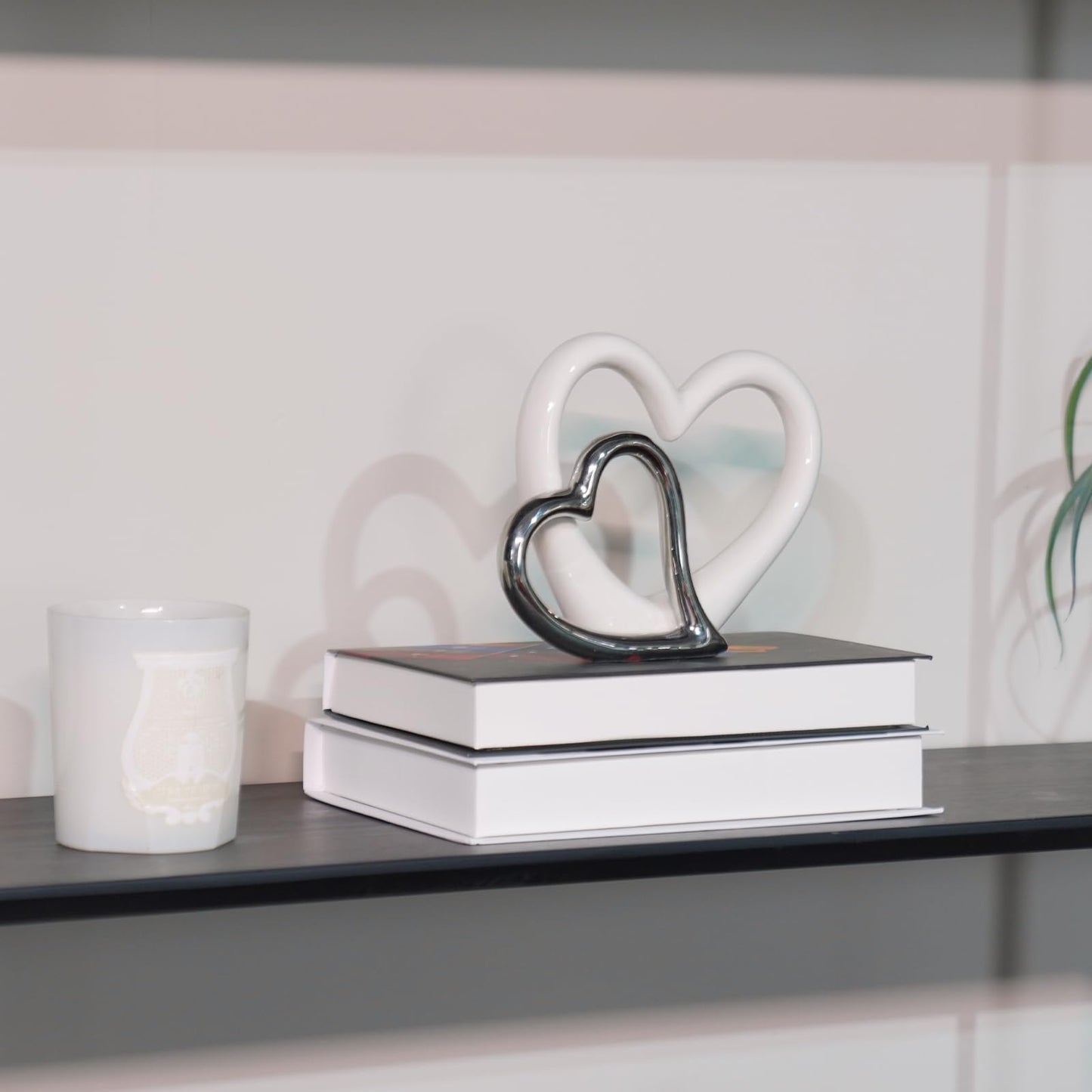 LCdecohome Valentine Decorations - Double Heart Sculpture Table Ornaments Anniversary Couple Gift for Her Home Decor Ceramic Heart Sculptures Figurine 7.5 * 1.75 * 6 inch