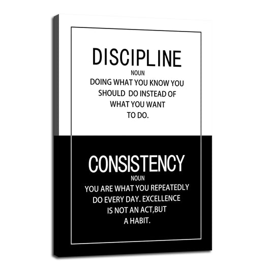 WYJDFART Inspirational Wall Art Discipline Consistency Noun Motivational Posters Picture Prints Canvas Modern Home Decor Painting Artwork for Office Stretched and Framed Ready to Hang [12''W x 18''H]