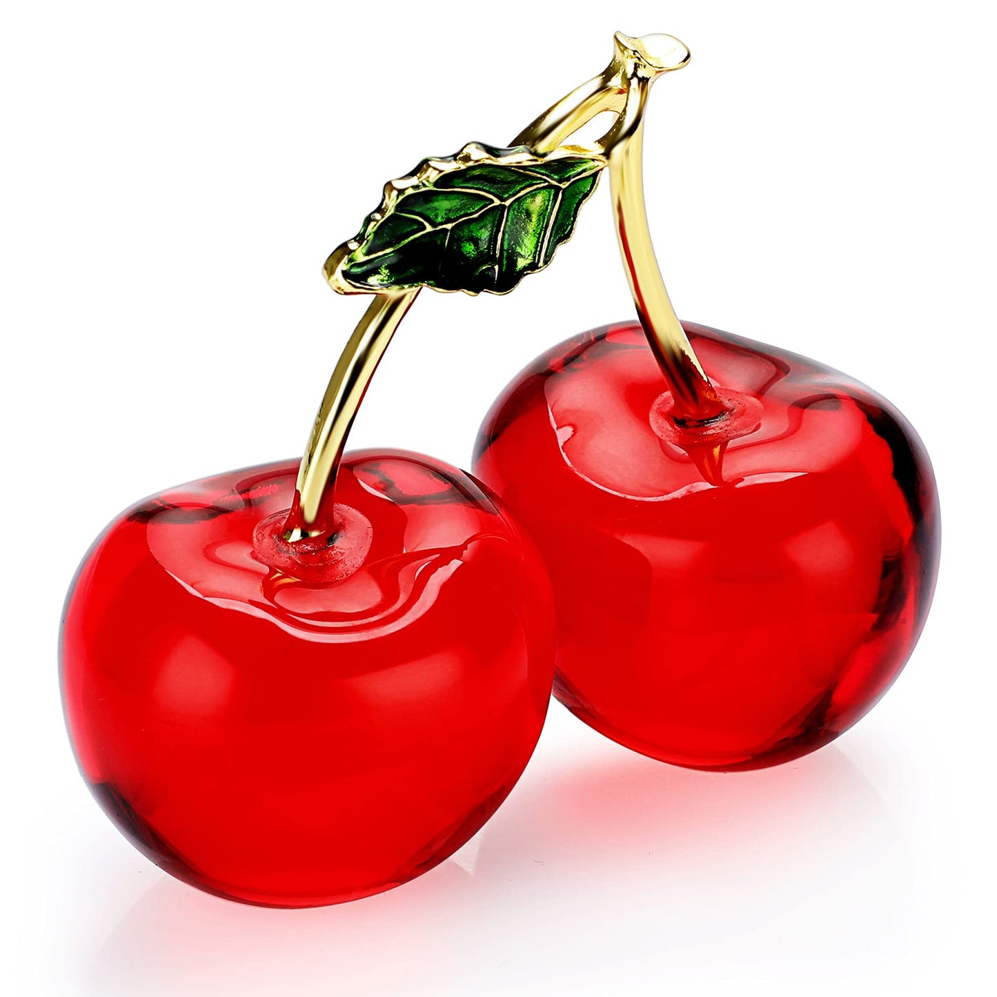 BTSKY Crystal Cherry Figurine Glass Fruit Status Paperweight Tabletop Centerpiece Collectible Art Table Home Decor Ornament Christmas Wedding Birthday Decoration Gift