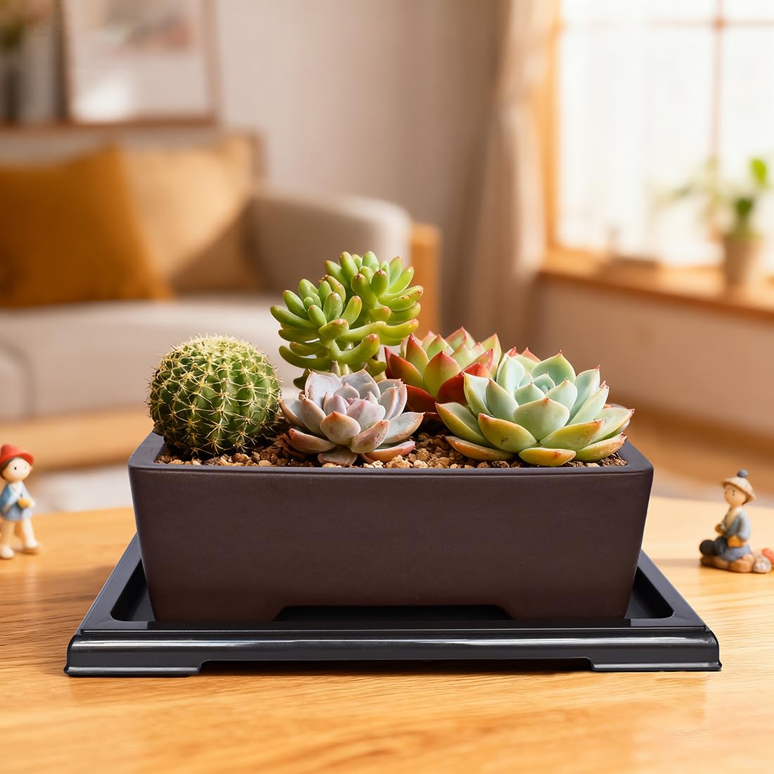 MUZHI Unglazed Zisha Bonsai Pot with Humidity Tray, Rectangle Bonsai Tree Planter with Drainage for Ficus, Succulent etc. (Classic Rectangle)