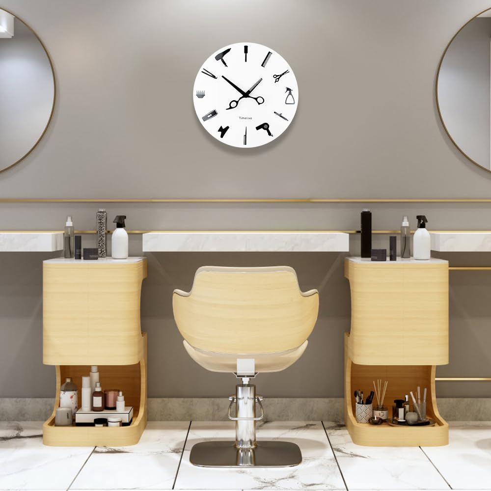 Timelike Barber Equiment Tools Wall Clock Modern Design Barber Shop Business Sign Wall Watch Beauty Hair Salon Clock Hairdresser Gift