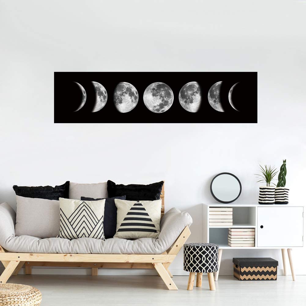 Ohhvvow Moon Phase Wall Art Painting, 47L x 11.8W Black and White Modern Abstract Canvas Wall Art Painting for Living Room Bedroom Decor, Contemporary Artwork for Home Office, Unframed