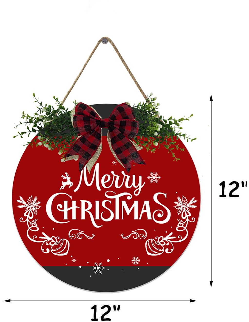 Fenarenes Christmas Welcome Sign for Front Door Decorations Hanging - Christmas Round Wood Sign with Bow for Farmhouse Outdoor Wall Home Decor 12x12 In