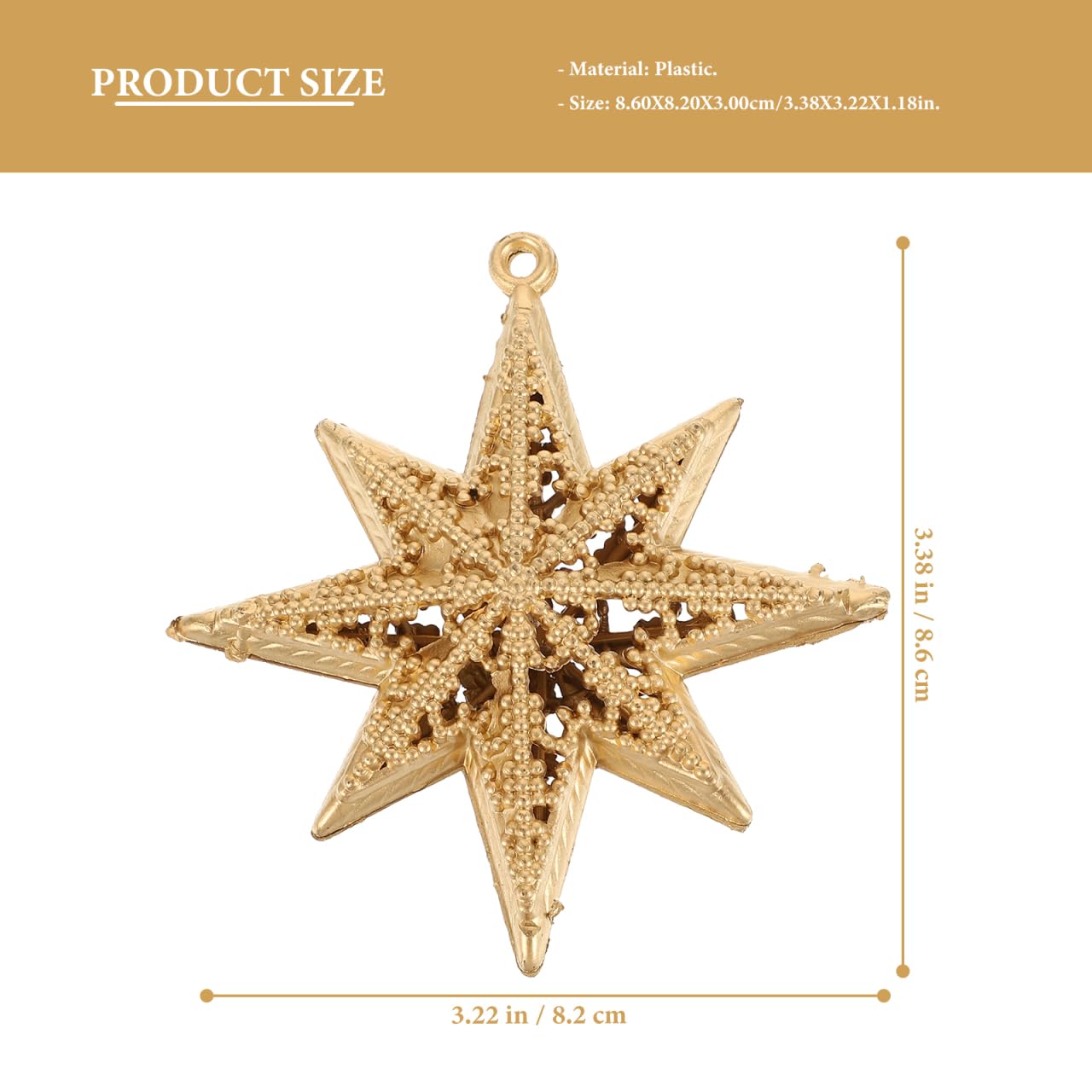 Garneck 12 Pcs Christmas Star Ornaments, Mini Eight-Pointed Star Pendants, Golden Plastic Decorations for Christmas Tree, 3.38 x 3.22 x 2.36 Inch