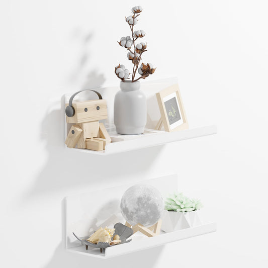 PAVSTINE Acrylic Wall Floating Shelves Set of 2, Wall Shelves White 12 Inch Adhesive Wall Organizer Adhesive Shelf for Bathroom, Kitchen, Bedroom, Office, Gaming Room, No Damage, No Drill