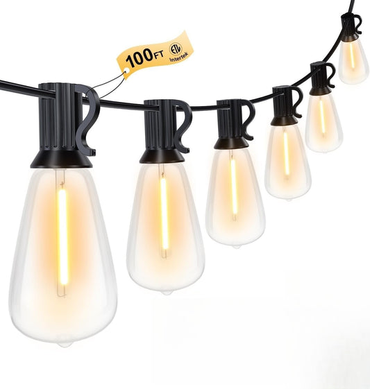 LaPitio 100FT Outdoor String Lights, Waterproof Patio Lights with Shatterproof ST38 Vintage Edison Bulbs, Connectable Outside Hanging Lights for Backyard, Porch, Deck, Balcony, Garden, 2700K Dimmable