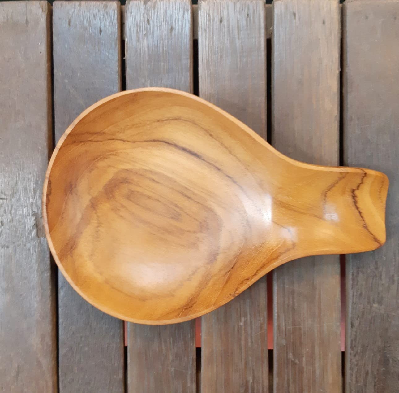 Cozinest Spoon Rest for Stove Top, Teak Wood Spoon Holder for Countertop, Ceramic Spoon Rest for Kitchen Counter, Serving Platter Décor Display Fruit Snacks Appetizer Wood Green Leaf (Wood)