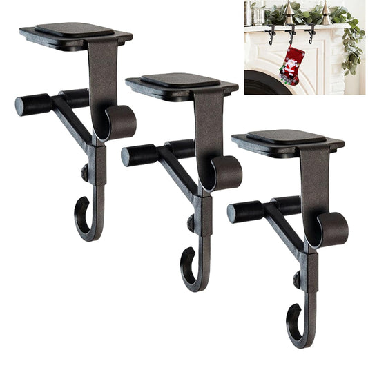 ATRGDUE ATRGDUEFireplace Stocking and Garland Hanger with Two Hooks,Adjustable Mantle Holder- Hold Christmas Decoration and Hang Garland-No Drill,Durable Wrought Iron Holds Up to 20 lbs (3Pcs,Black)