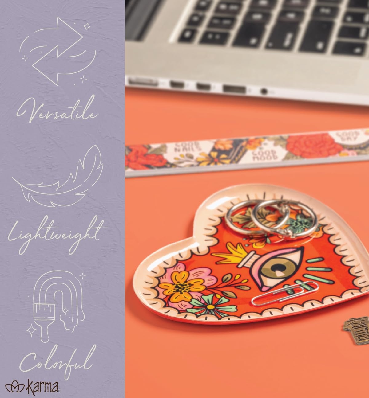 Karma, Enamel Trinket Tray, Heart Colorful Ring Bowl, Jewelry Dish Tray for Rings Bracelets Necklace, Small, Heart Scandi
