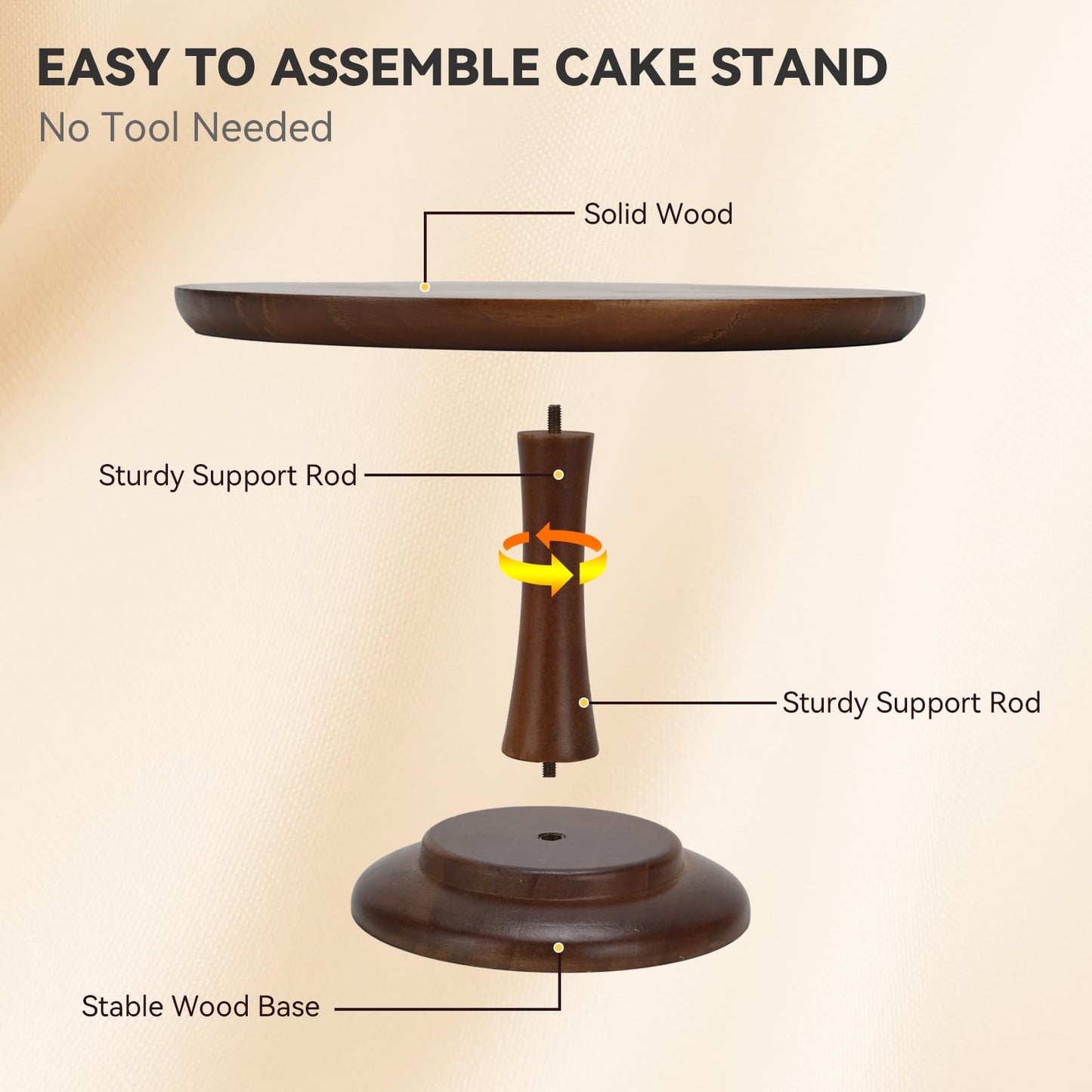 Rustic Cake Stand, 12 Inch Wood Cake Stand Set Wooden Round Cupcake Stand for Wedding Birthday Party Decor Dessert Cookie Serving Tray Pie Plate Holder Farmhouse Style