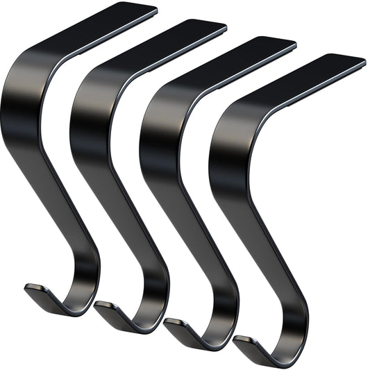 Christmas Stocking Holders for Mantle Set 4, Non-Slip & Scratch-Free Stocking Holder for Fireplace Christmas Decorations, Upgrade Lightweight Mantle Stockings Hangers Hooks for Xmas Decor (Black)
