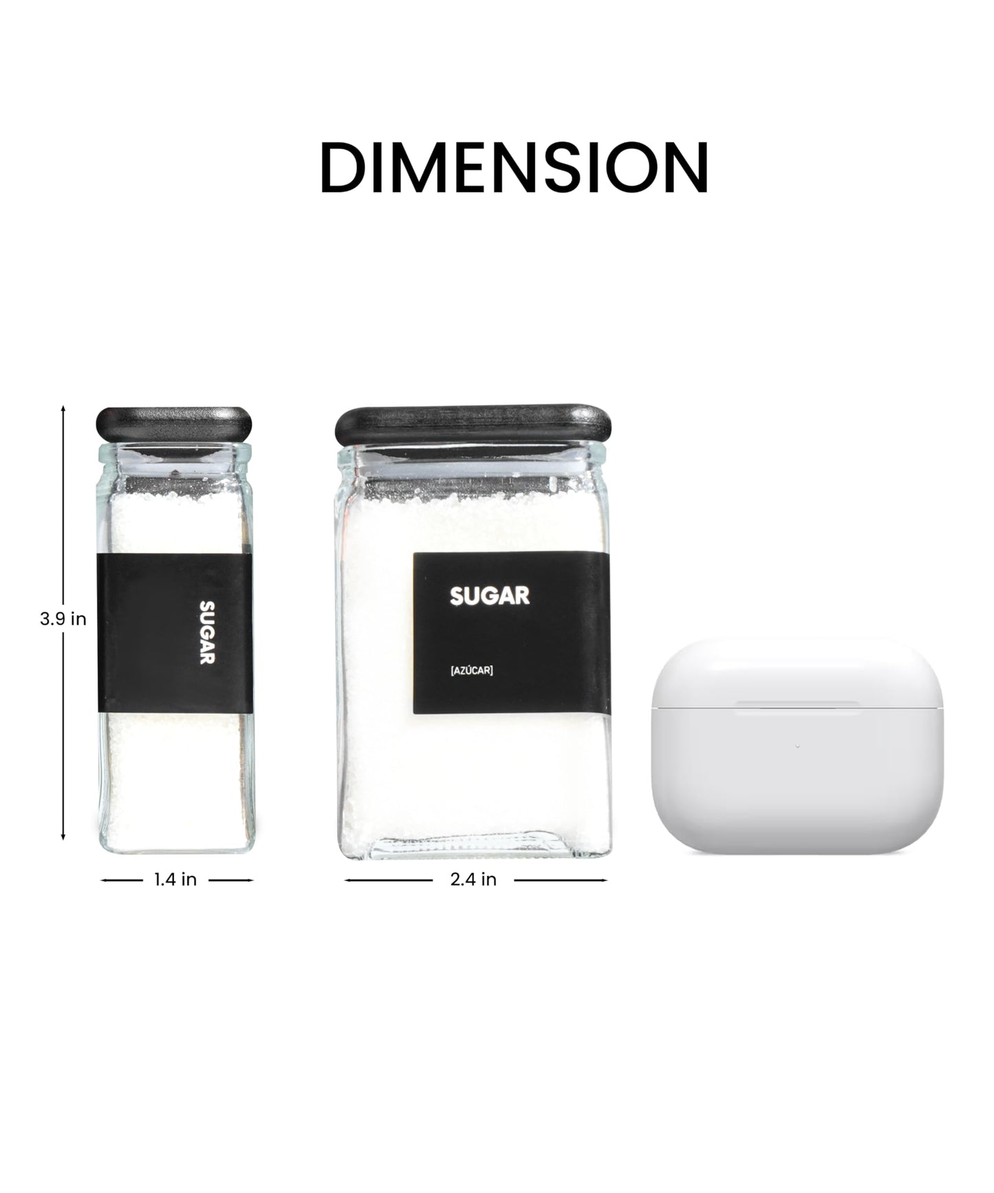 APT 1101 Glass Storage Jars with Bamboo Lid, glass canisters with airtight lids, Clear jars with lids for Spice, Cookie, Candy, Tea, Coffee Bean and Rice (Black, Spice Jar Set (4 oz, set of 12))