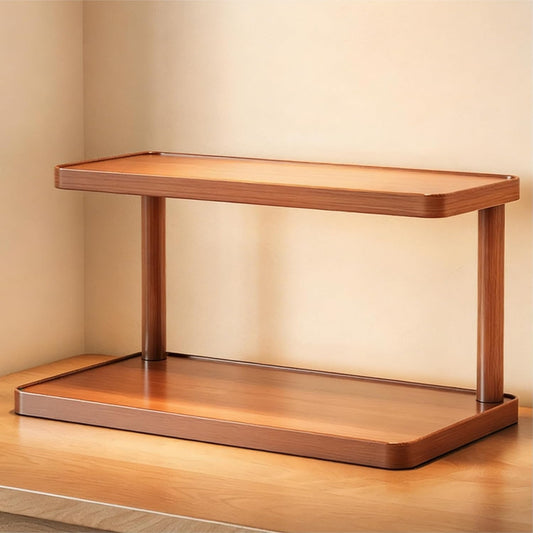 JOINICE Dresser with 2 Ladder Shelves for Cares, Modern Desk Organizer Dresser, Wood Desktop Organizer Shelf with Open Storage for Living Room, Bedroom, Walnut