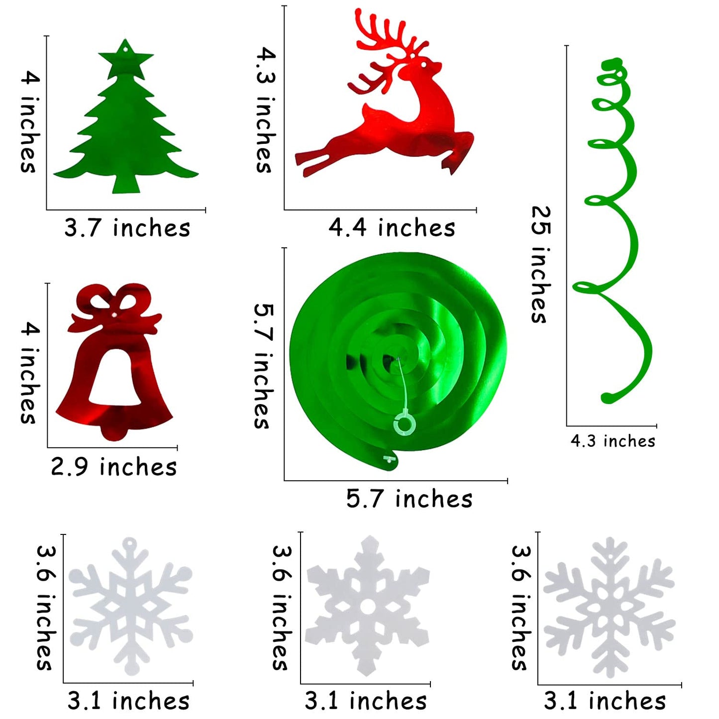 Christmas Party Decorations Foil Hanging Ceiling Swirls (30Pcs Fully-Assembled) Reindeer Bell Christmas Tree Snowflake Swirls for Porch Home House Bar, Christmas Holiday Supplies Decorations