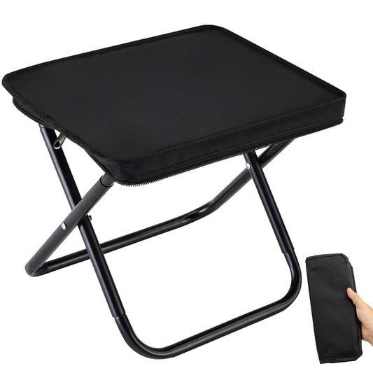 SUNPRO Camping Stool, Portable Folding Stool with Carry Bag, 12in Portable Folding Chair 1.6Lbs Collapsible Camp Stool Outdoor Footstool for Travel Walking Hiking Fishing Picnic Barbecue (Black)