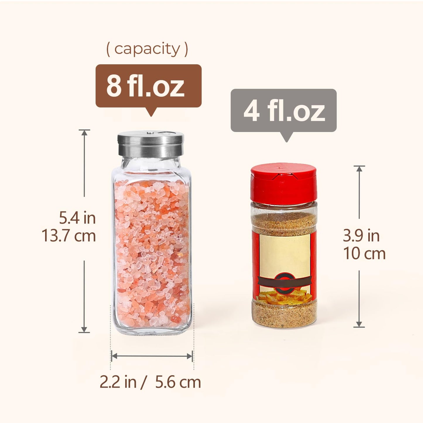 ComSaf Spice Jars with Shaker lids Adjustable, 8oz 6PCS，9 DIY Labels, Spice Jars Trial Set & Supplement Set, Empty Ingredient Containers and Square Ingredient Bottles for Kitchen and Seasoning