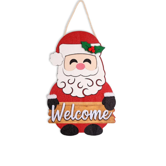 Christmas Welcome Sign - Santa Claus Christmas Door Hanger - Winter Wooden Decor for Tree, Front Door, Porch, Wall, Party Decorations