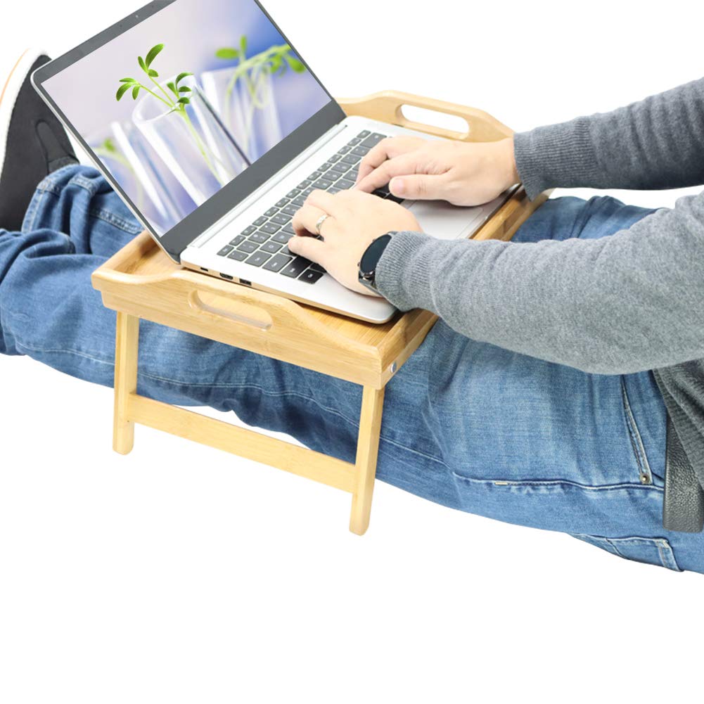 KKTONER Bamboo Bed Table Tray Breakfast Tray with Folding Legs Bed Tray for Eating and Laptop Serving Trays for Bedroom Snack Tray Bed Table Drawing Table (40)