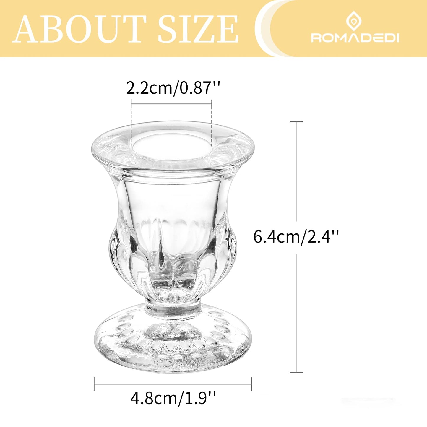 Romadedi Glass Taper Candle Holders - Clear Small Candlestick Holder Bulk, Thicker Glass Candle Sticks Set for Wedding Christmas Party Dining Table Table Centerpiece Decor, 2Pcs