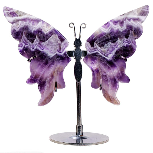 Natural Crystal Butterfly Statue Genuine Crystal Figurine Ornament, Amethyst Agate Wings, Home Office Tabletop Decor (Amethyst)