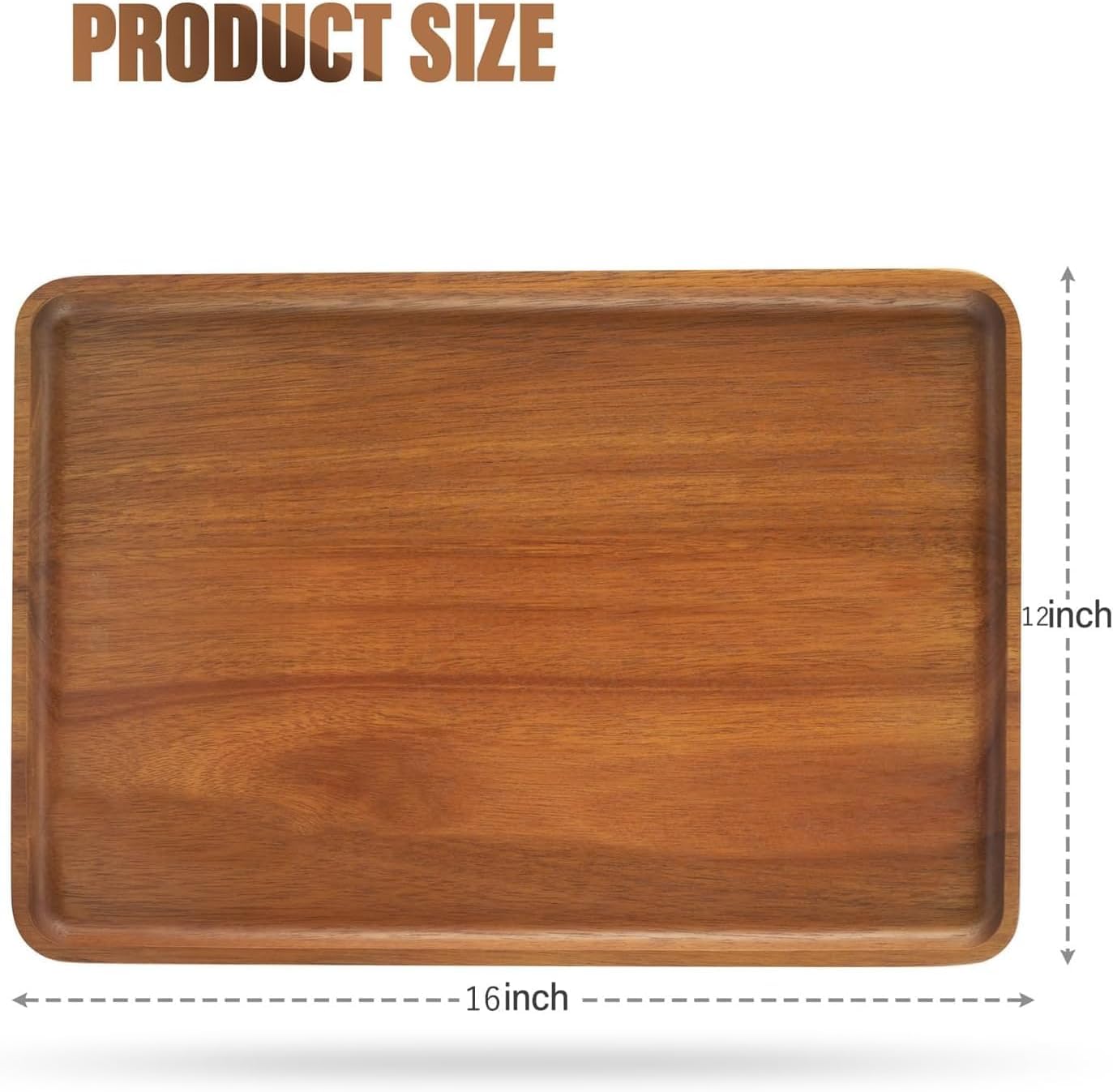 Charmlife 16" x12" Large Solid Acacia Wood Serving Tray Rectangular Wooden Serving Platter Natural Wooden Board for Bar Coffee Party