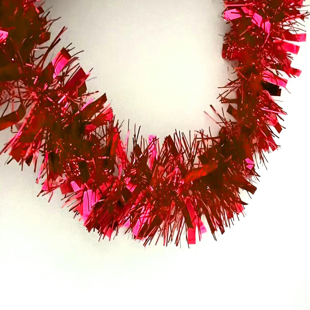 Psoeksdo 33Ft Christmas Tinsel Garland Xmas Tree Decorations Shiny Thick Red Metallic Twist Garland Ceiling Hanging Decor for Xmas New Year Birthday Party Indoor Outdoor Supplies-Red
