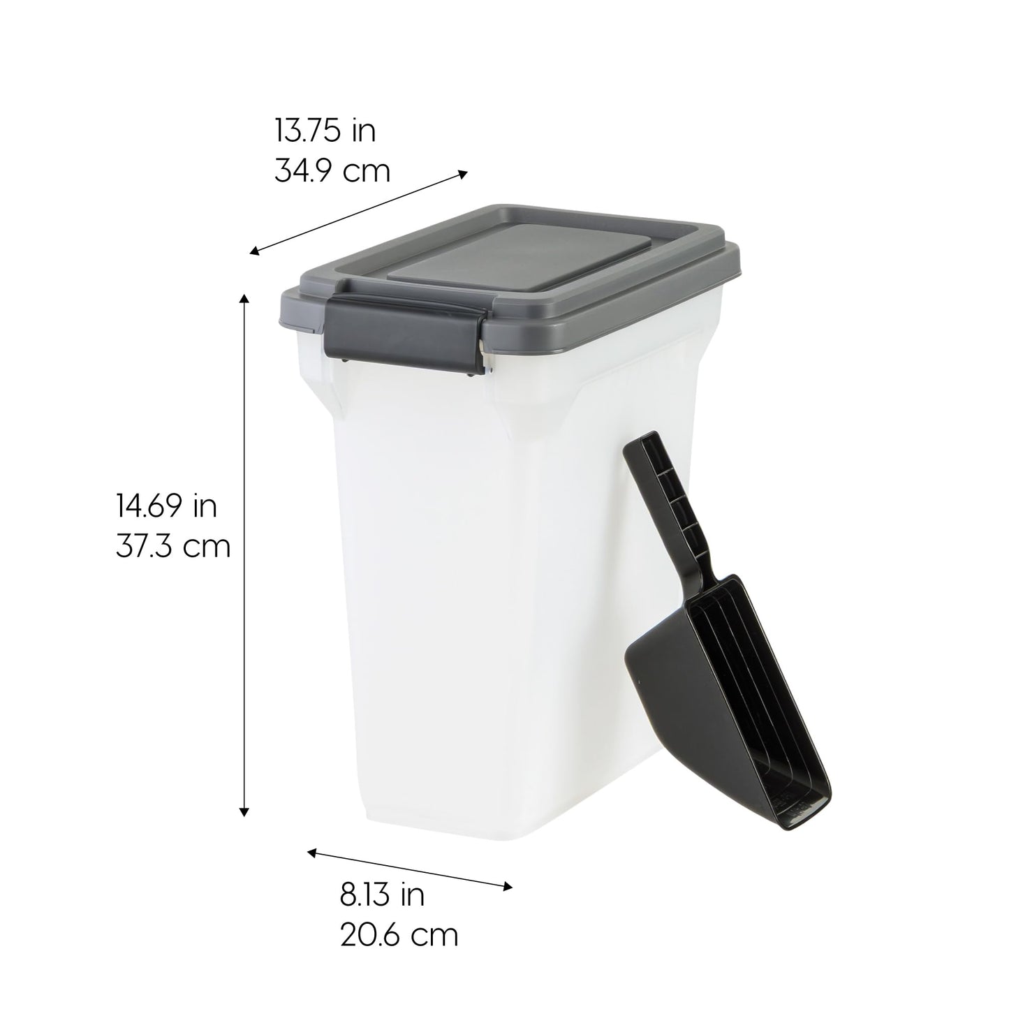 IRIS USA Dog Food Storage Container, Airtight Lid, 2-Cup Scoop, Up to 13 Pounds Pet Food Storage, Versatile Pet Food Bin, Treats, BPA Free, Dark Gray