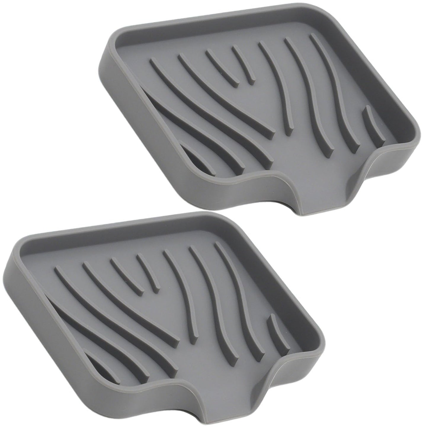Soap Dish with Drainage, Gray Silicone Soap Holder for Bathroom Sink, 2 Pack
