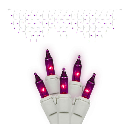 Vickerman Mini Light Icicle Set Features 100 Bulbs on White Wire with 4" Bulb Spacing and 5.5" Drop Spacing for Indoor/Outdoor Use, 9', Purple