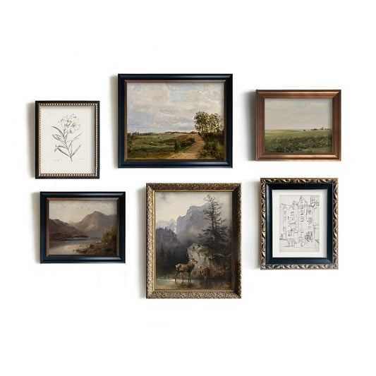Vintage Farmhouse Wall Decor - Nature Deer Flower Neutral Wall Art for Boho French Country Kitchen Bathroom Bedroom Picture Poster Print Green Room Decor Aesthetic Botanical Cottagecore 6 Set Unframed
