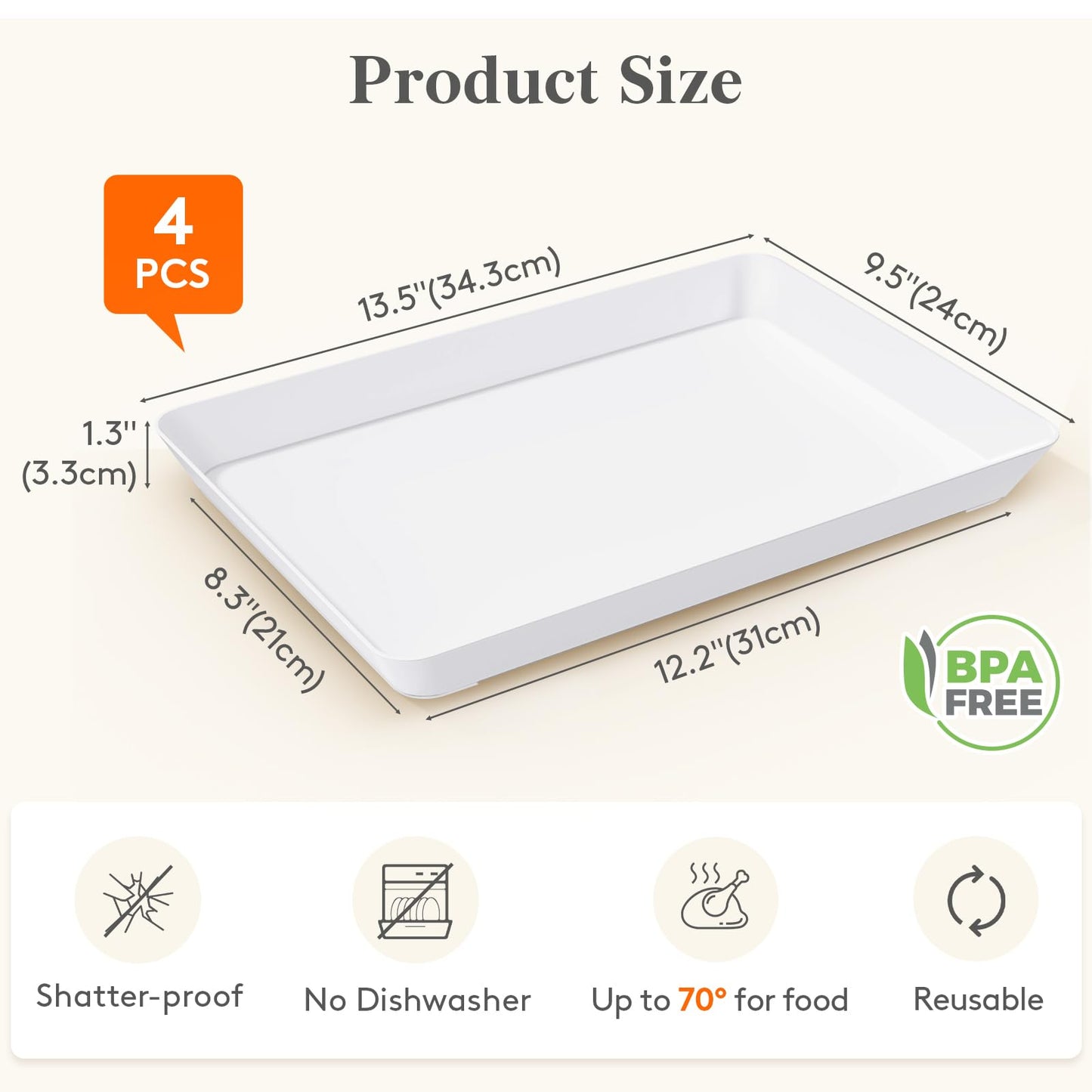 Lifewit Serving Tray for Party Supplies, Reusable Serving Platter for Catering, Snack, Fruit, Charcuterie, Appetizer, Plastic Food Trays, Hosting Essentials, BPA Free, White, 4 Pcs