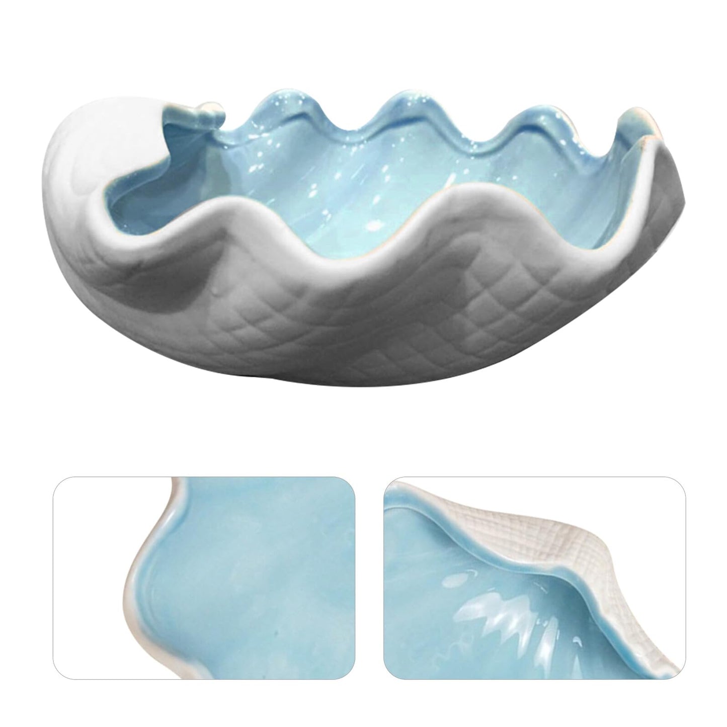 Garneck Shell Shape Jewelry Dish Tray - Ceramic Shell Candy Server Bowl - Multifunction Seashell Decor Bowl for Home Organising Jewellery, Holding Food (Bule)