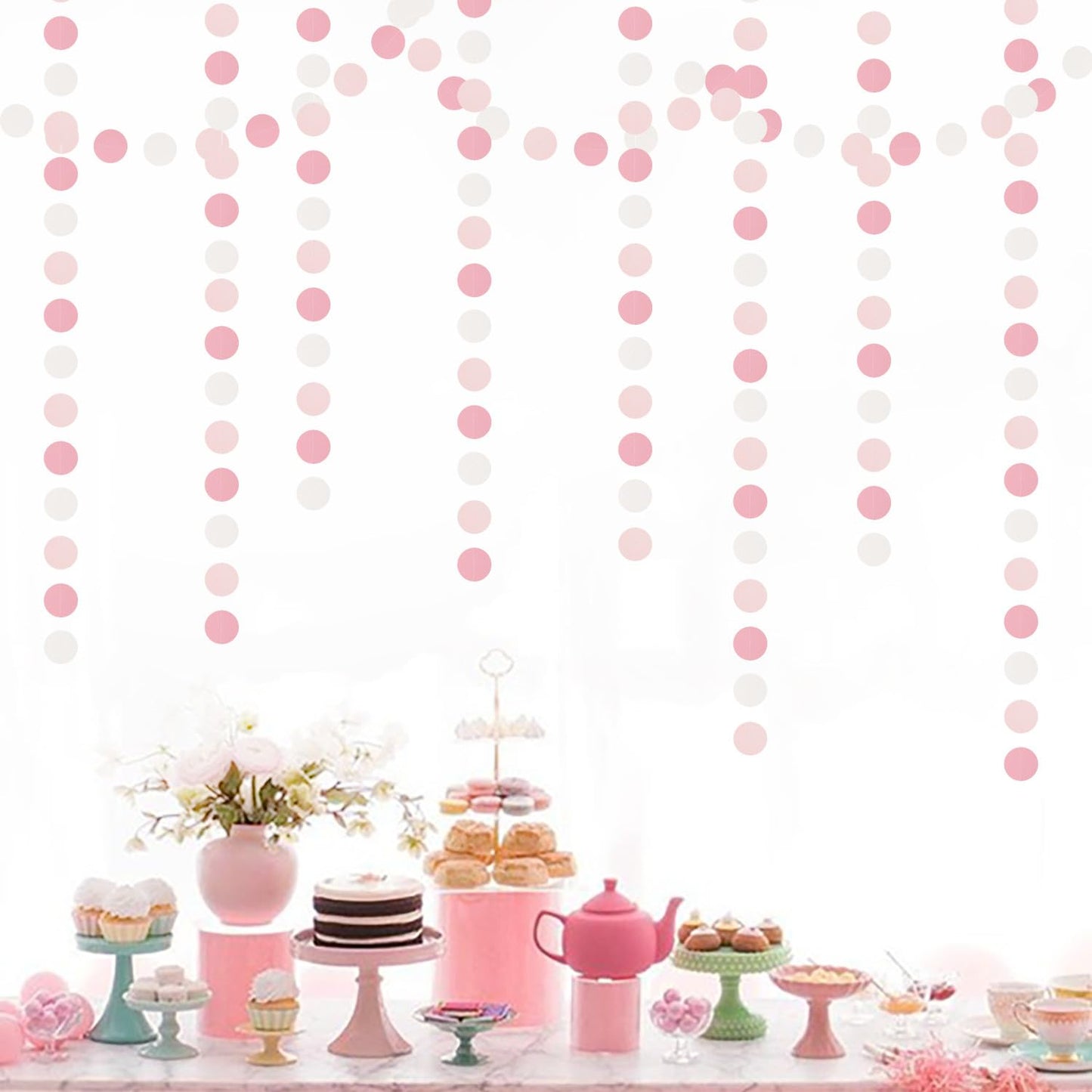 Light-Pink White Girls-Birthday Party-Decoration Garland - 52ft Baby Bridal Shower Blush Streamers,Valentines Mothers Day Graduation Bachelorette Supplies Banner Decor Lasting Surprise