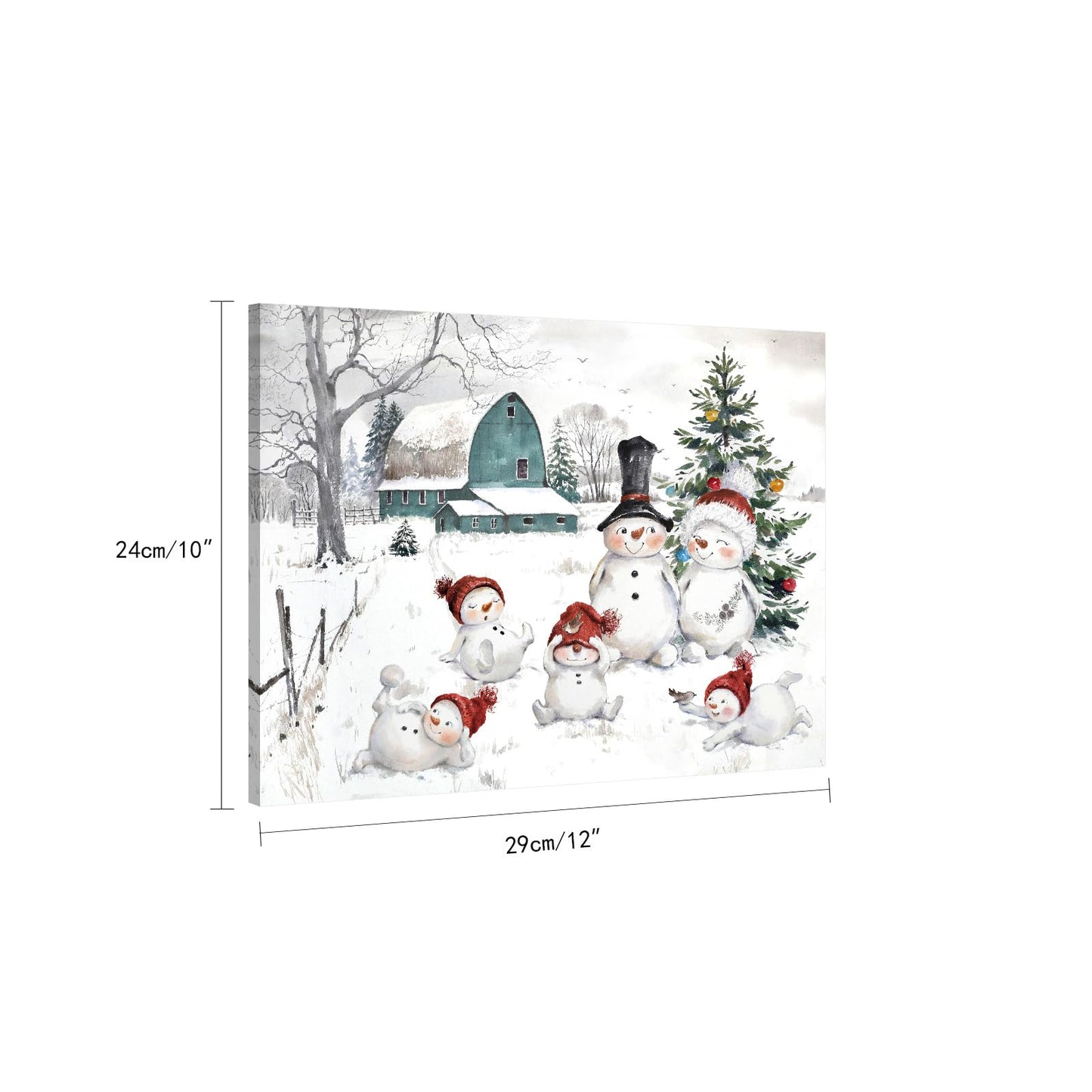 Snowman Christmas Pictures Wall Decor: Christmas Canvas Wall Art Winter Snowman Family Poster Blue Barn Prints Paintings Farmhouse Christmas Decorations for Home Bedroom Living Room 10" x 12"