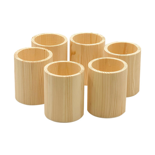 Cregugua 6-Pack 4 Inch Round Wood Pen Holder Unfinished Wooden Pencil Holder for DIY Crafts (3x3x4 Inches)