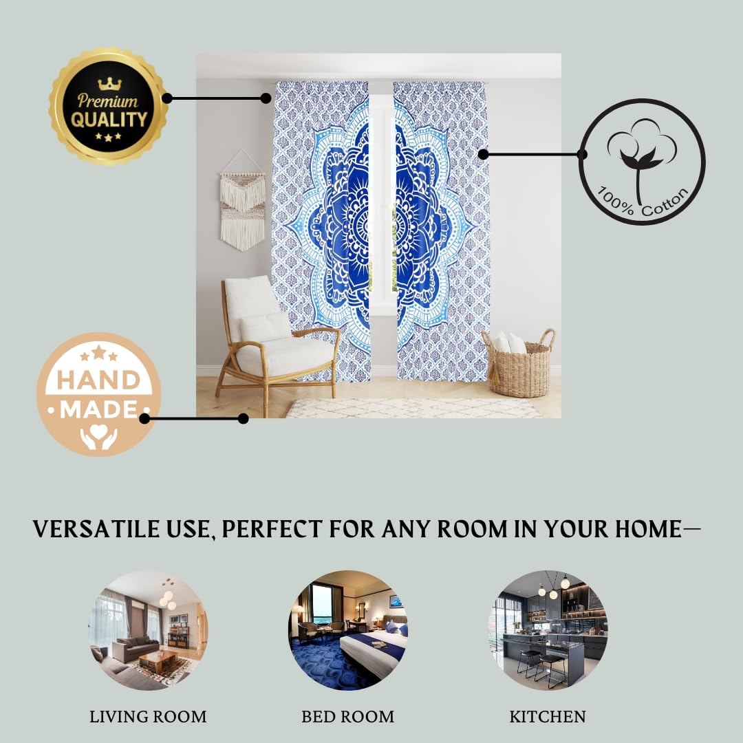 Bless International Beautiful Indian Bohemian Psychedelic Hippie Tie Dye Window Curtain Panels for Bedroom, Living, Balcony (Tie Dye Peacock (38x83 Inches)(96x210 Cms))