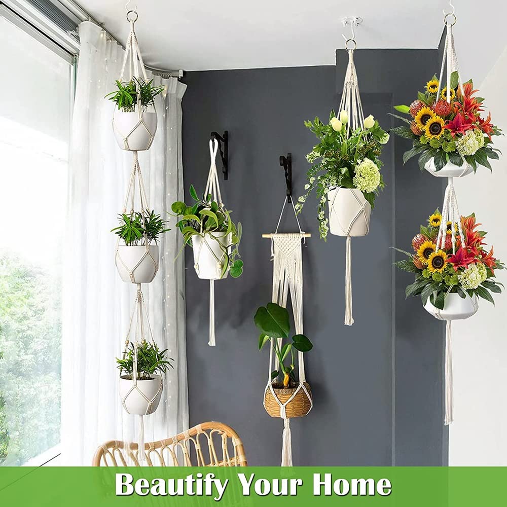 AroudightElive Plant Holder Basket Handmade Macrame Plant Hanger Flower Pot for wall Decoration countyard Garden Knotted Lifting(13)