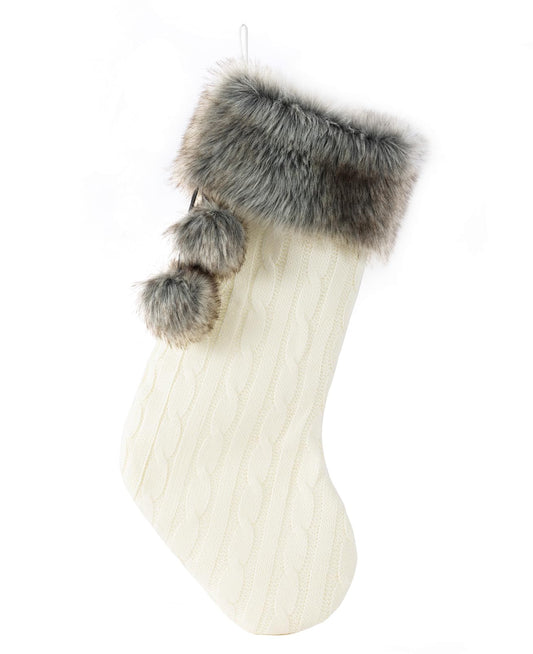 E-FirstFeeling Cable Knit Christmas Stockings with Faux Fur Cuff Large Knitted Xmas Stockings Rustic Hanging Stockings Ornaments for Christmas Decorations Holiday Season Decor (Ivory White)