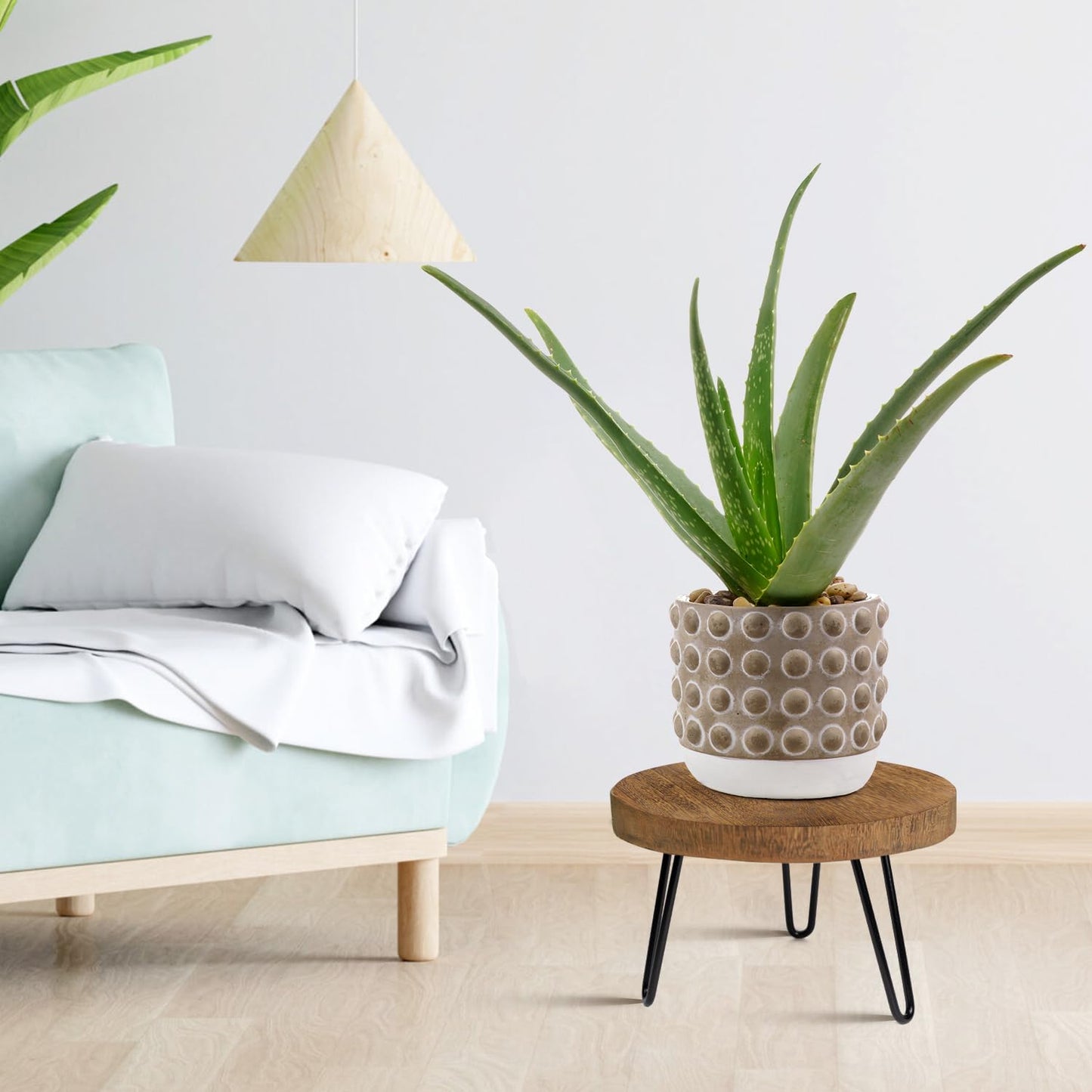 Plant Stand Indoor Outdoor, Wooden plant Stool, Mid Century Plant Stand for Indoor Plants, Wood Modern Plant Holder Rattan Flower, Low Short Boho Rustic Planter Stand Fit 5-15 Inch Pot(M)