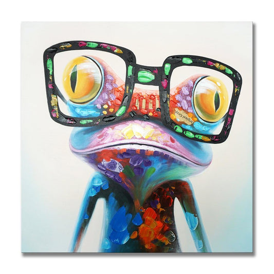 SEVEN WALL ARTS Colorful Animal Wall Art Cute Happy Frog with Glasses Painting Hip Hop Funny Canvas Picture for Kids Boy Girl Room Bathroom Nursery Office Decor 32 x 32 Inch