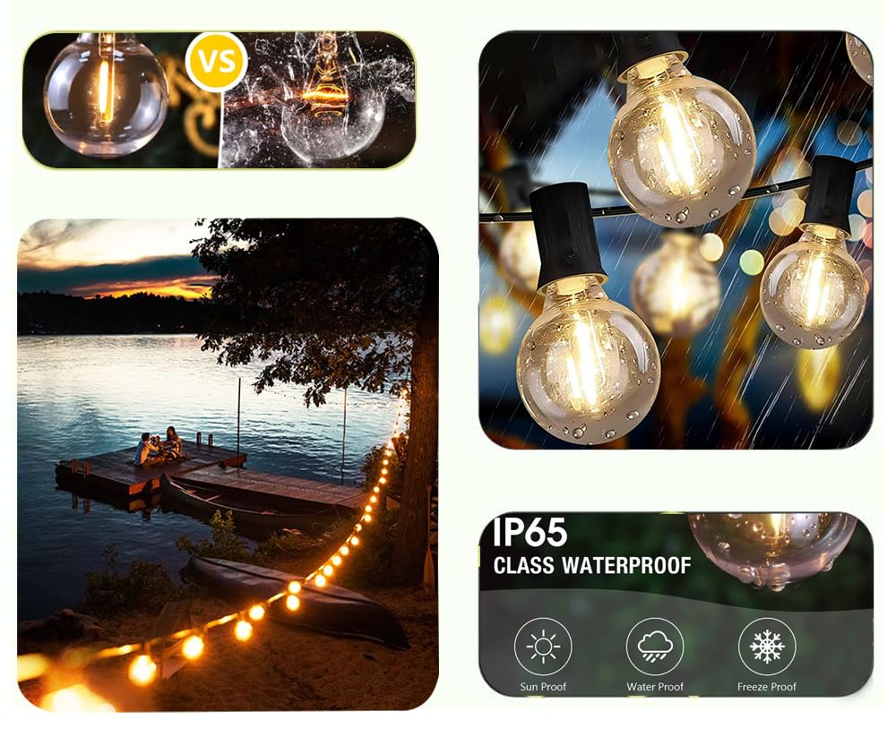 Lampat String Lights, LED 25 Light Bulbs 25Ft G40 Globe String Lights with Bulbs for Indoor/Outdoor Commercial Decor