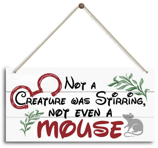 Christmas Door Sign Decor, Not a Creature was Stirring, not Even a Mouse, Winter Seasonal Christmas Wall Art Hanging Wooden Sign Merry Xmas Holiday Decorations for Home Outside Indoor