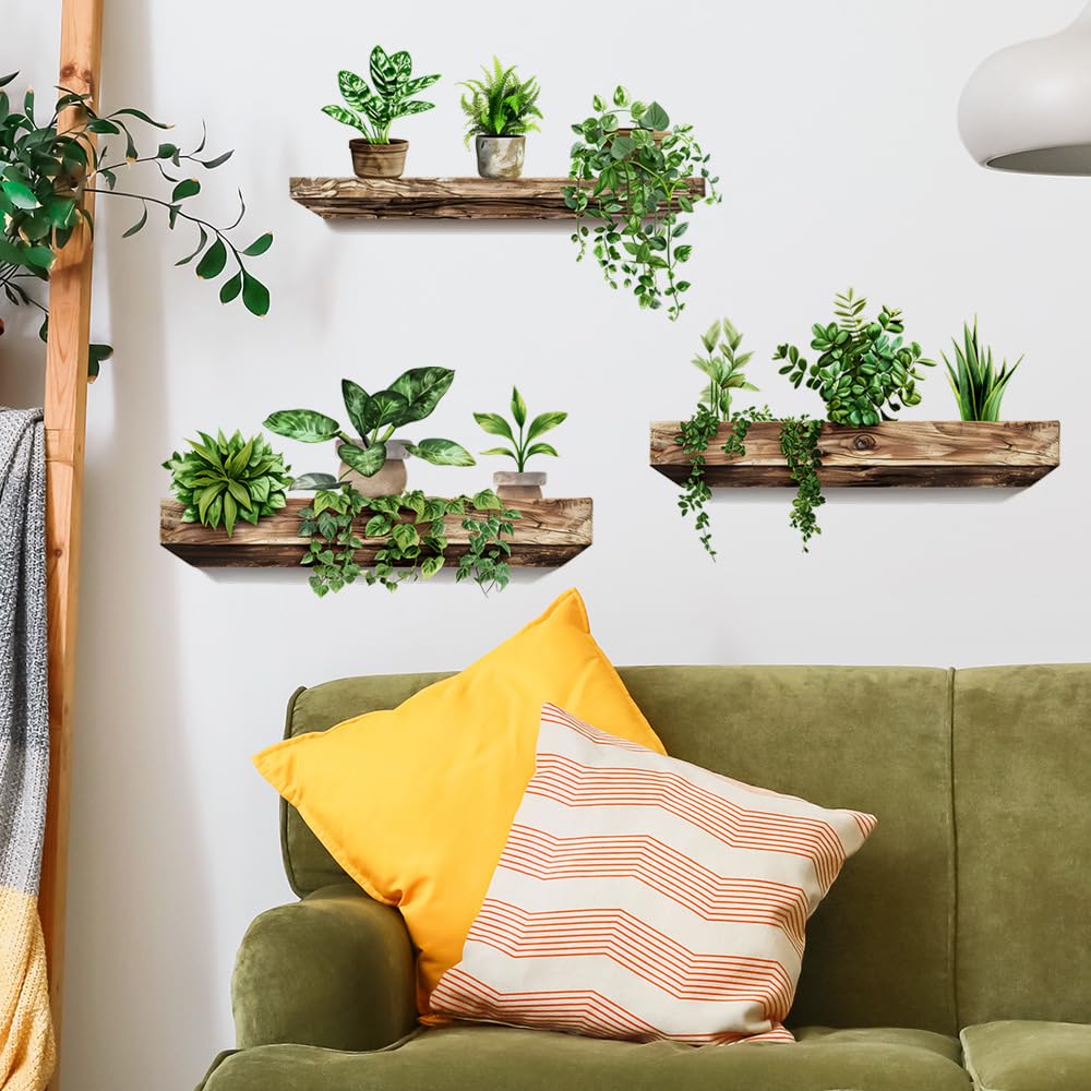 iMagitek 3 Pack 3D Potted Plants Wall Stickers Removable Tropical Nature Plants Wall Decals for Living Room Bedroom Kitchen