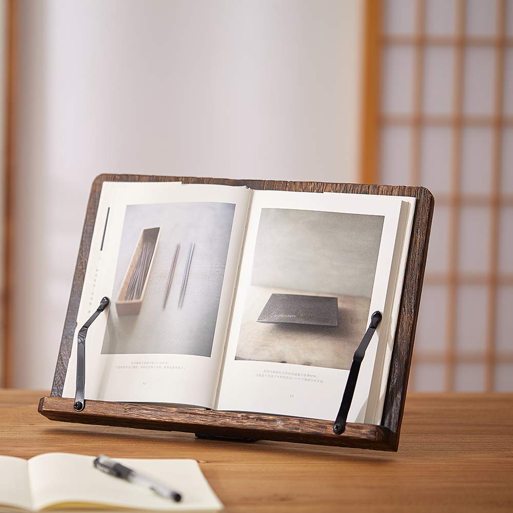 SINOBEST Book Stand with Page Clips, Foldable Reading Rest Holder, Portable Desk Bookrest, Cookbook/Tablet PC/Music Document Stand, Adjustable Wood Reading Frame (Chinese Knot, 11.8 x 8.7 inches)