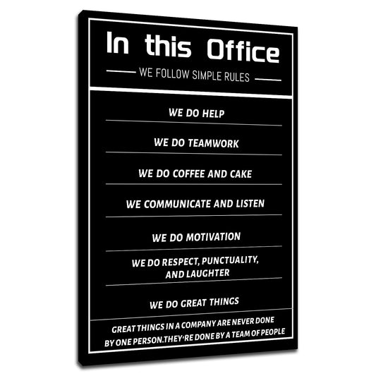 PSYYSP In This Office Rules Wall Art Motivational Teamwork Quote Canvas Print Framed Workplace Culture Poster for Office Decor Corporate Employee Appreciation Gift Modern Office Artwork 18x12 Inch