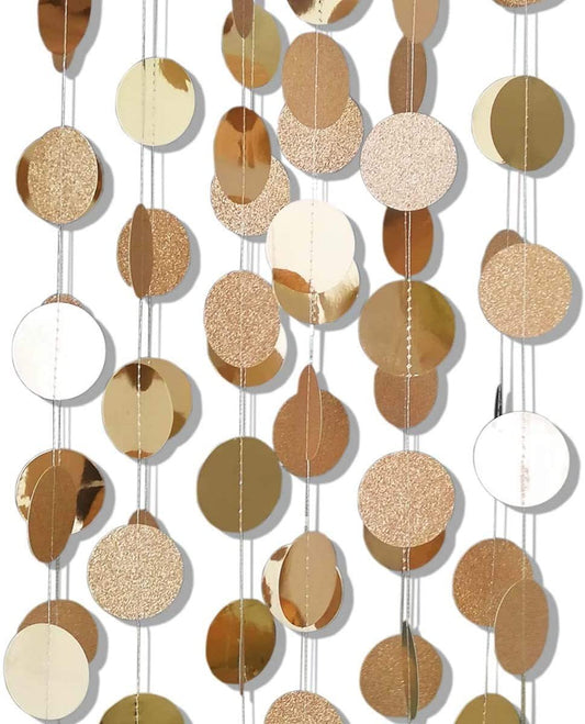 Shining Champagne Circle Dots Hanging Garland Sparkling Champagne Circle Dots Hanging Streamer Glitter Circle Bunting Banner Backdrop for Wedding Baby Shower Birthday Xmas Decor 40 Feet