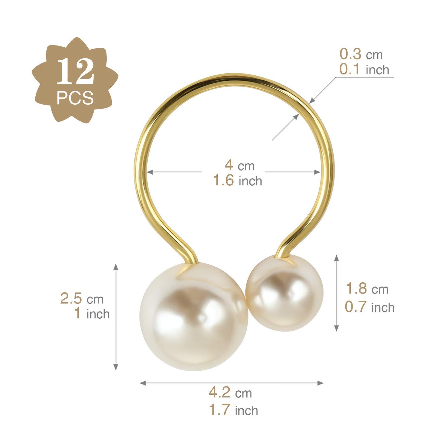 KESOTE Set of 12 Pearl Napkin Rings, Gold Napkin Ring Holders for Formal or Casual Dinning Table Decor