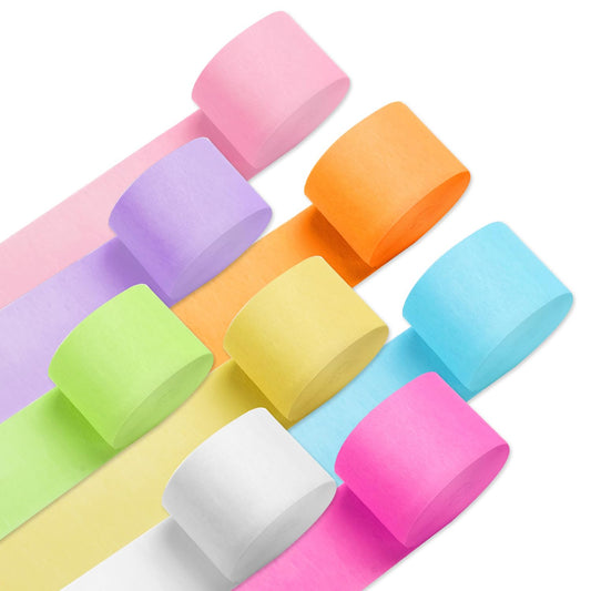 PIGETALE Crepe Paper Streamers, 8 Rolls 656ft Party Streamers, Pack of 8 Pastel Colors Crepe Paper for Kids Girls Birthday Party Supplies Wedding Bridal Baby Shower Decorations (1.8Inch x 82Ft/Roll)