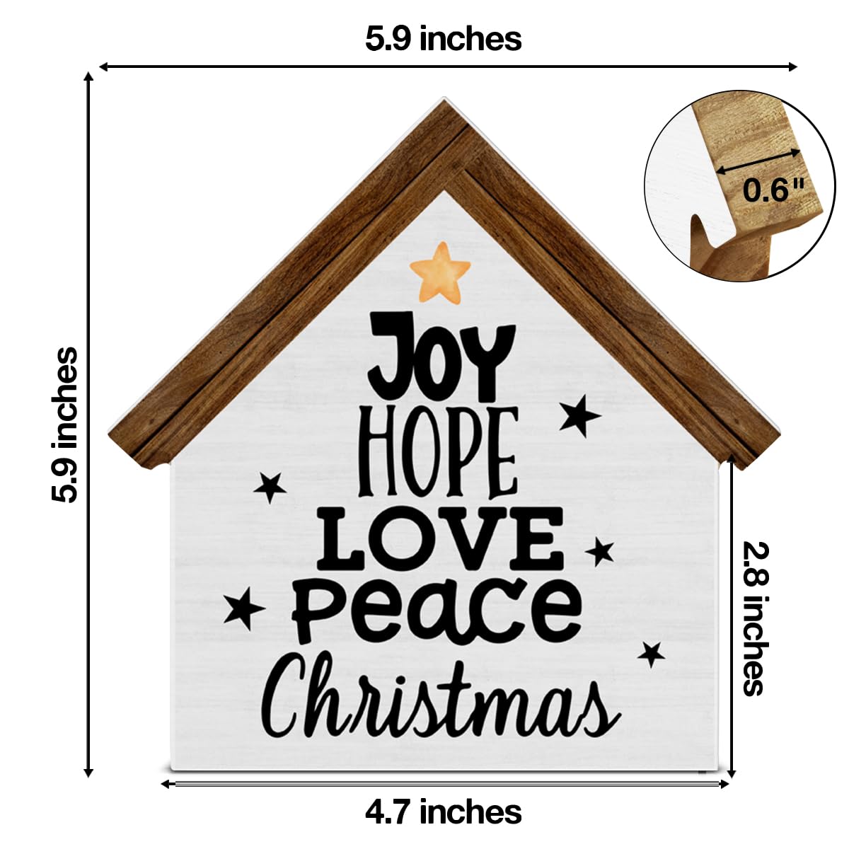 Joy Christmas Sign Decor, Joy Hope Love Peace House Shaped Wooden Sign, Rustic Christmas Decorations for Desk Table Shelf